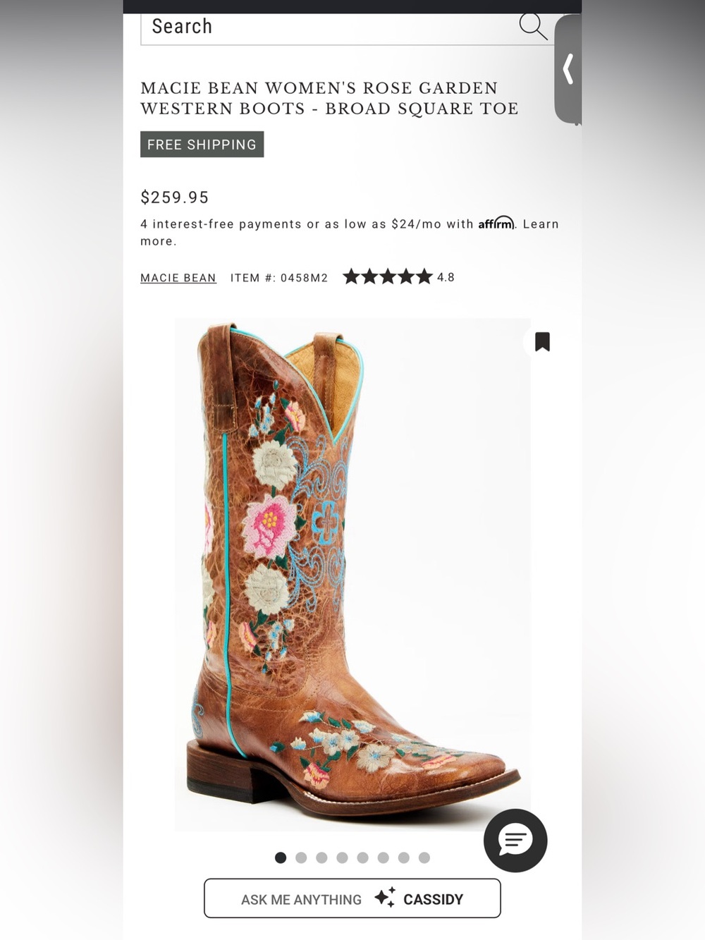 Macie Bean Brown Leather Western Boot with Turquoise Trim and Floral Embroidery